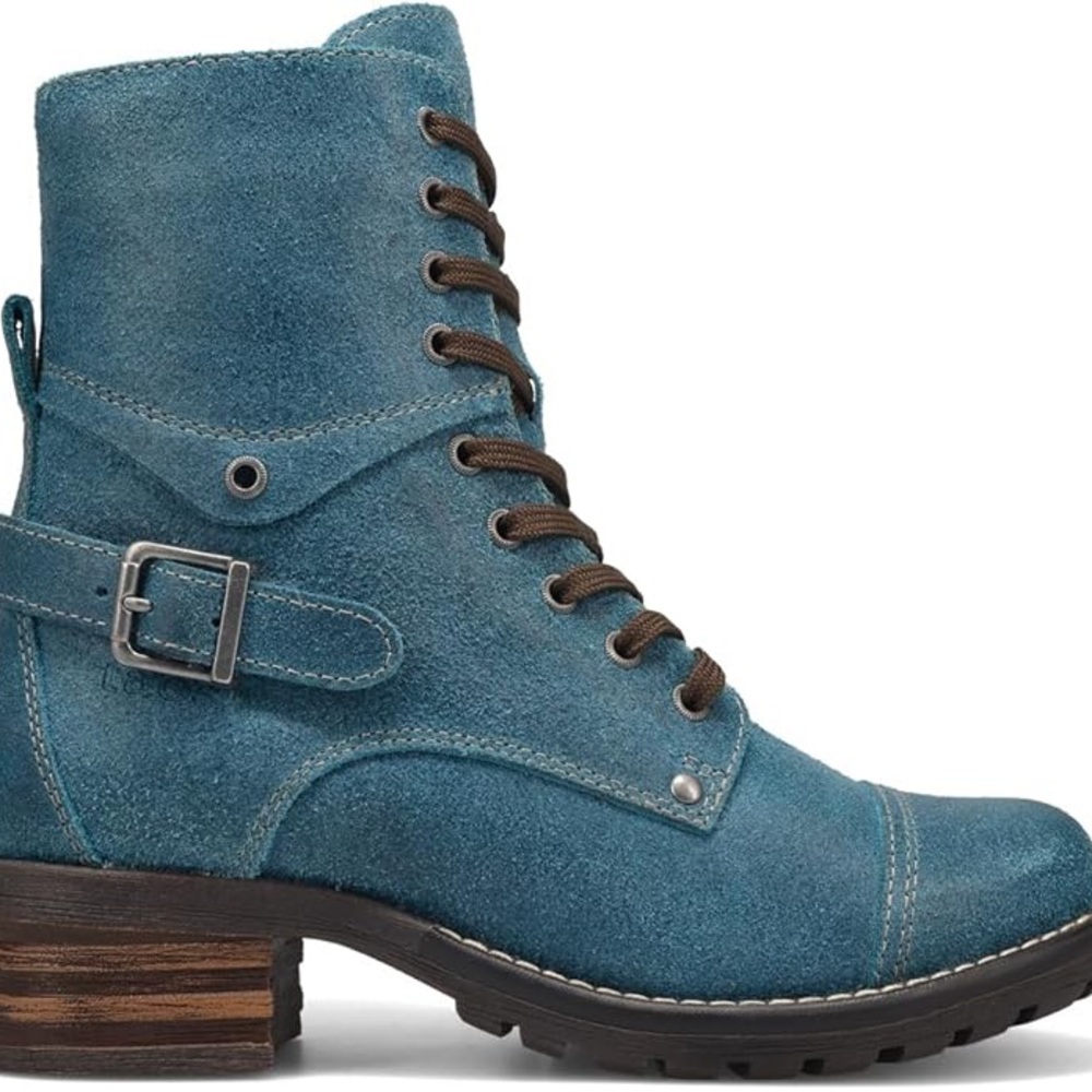 Taos Crave Petrol Blue Lace-Up Ankle Boots with Buckle - Women